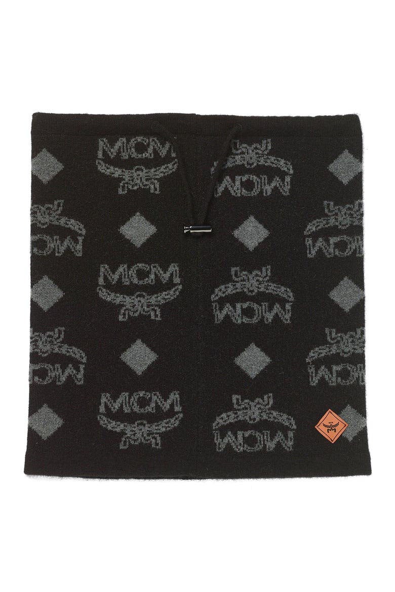 Neck Warmer in Monogram Wool Jacquard, Alternate, color, Black