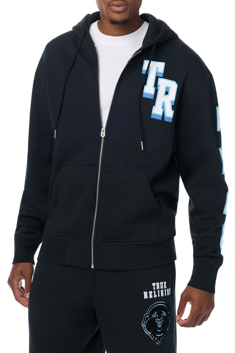 Overt Buddha Logo Full Zip Hoodie, Main, color, JET BLACK