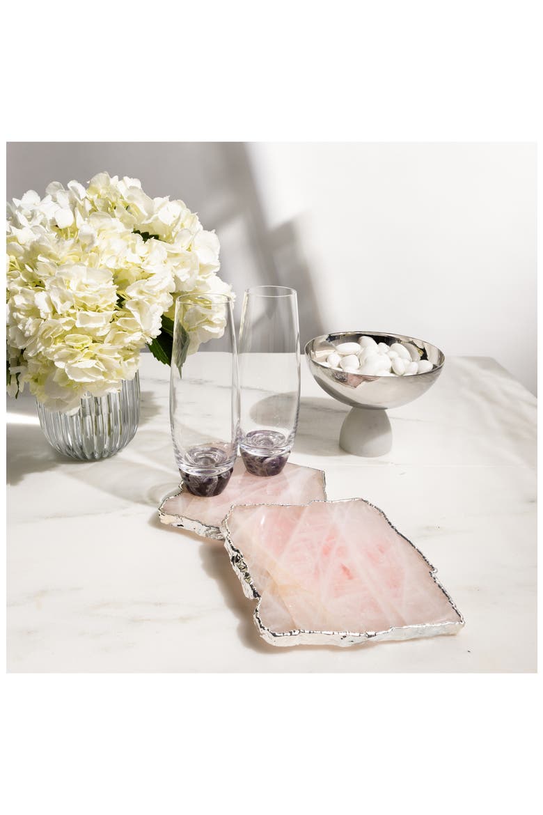 Kivita Set of 2 Rose Quartz Coasters, Alternate, color, ROSE PINK AND SILVER