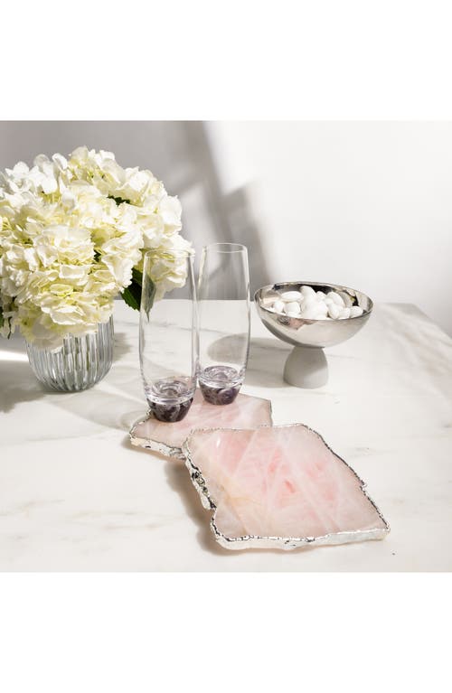 Anna New York Kivita Set Of 2 Rose Quartz Coasters In Rose Pink And Silver