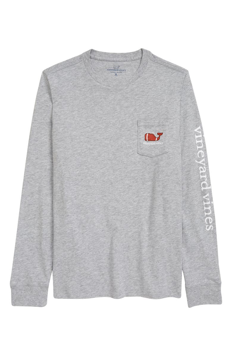vineyard vines Kids' Football Whale Long Sleeve Pocket Graphic Tee, Main, color, 