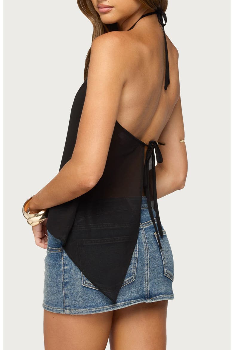 Chiffon Open Back Halter Top, Alternate, color, BLACK