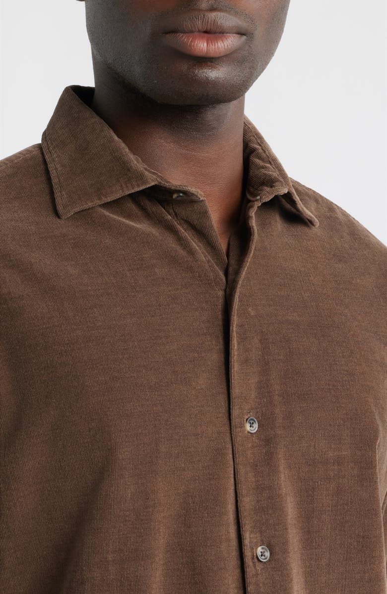 Peter Millar Cotton & Cashmere Corduroy Button-Up Shirt, Alternate, color, French Press