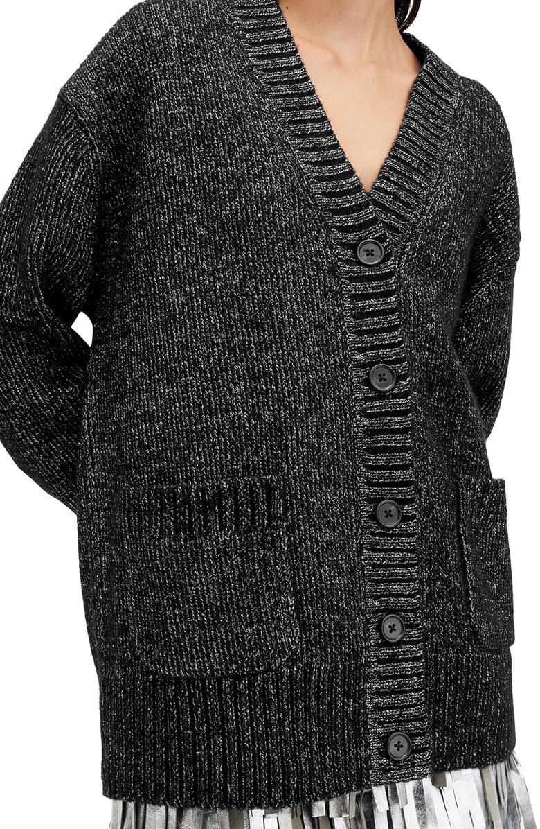 AllSaints Sabrina Metallic Merino Wool Blend Cardigan, Alternate, color, Black