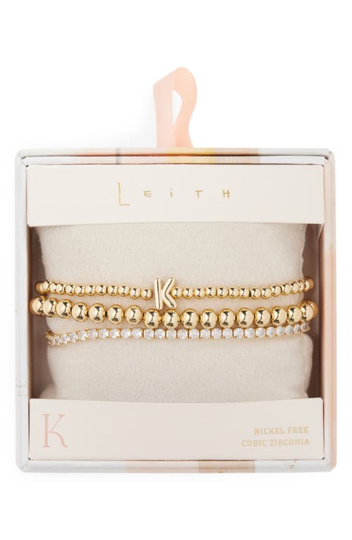 Leith 3-pack Initial Bead Bracelet In K- Clear- Gold