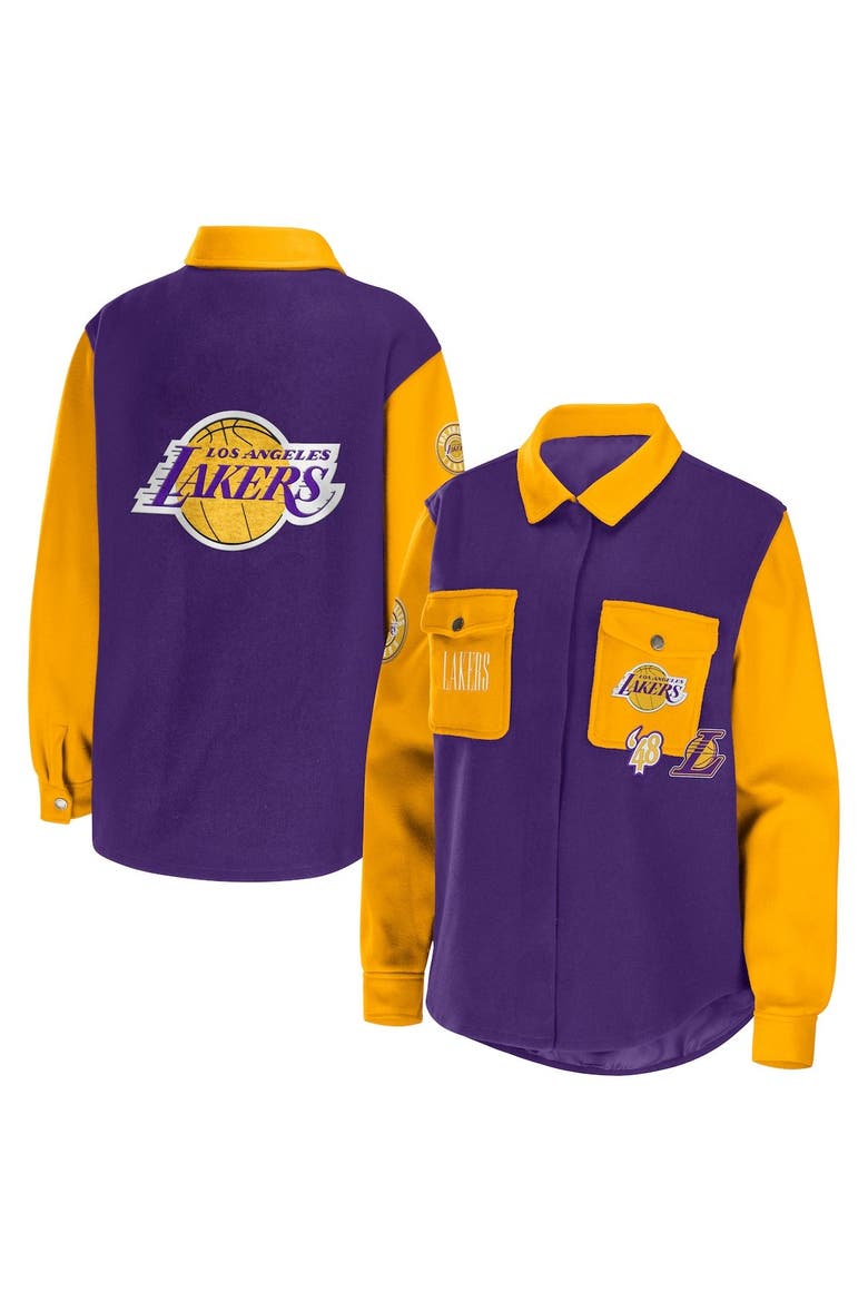 Women's WEAR by Erin Andrews Purple Los Angeles Lakers Colorblock Button-Up Shirt Jacket, Main, color, Purple