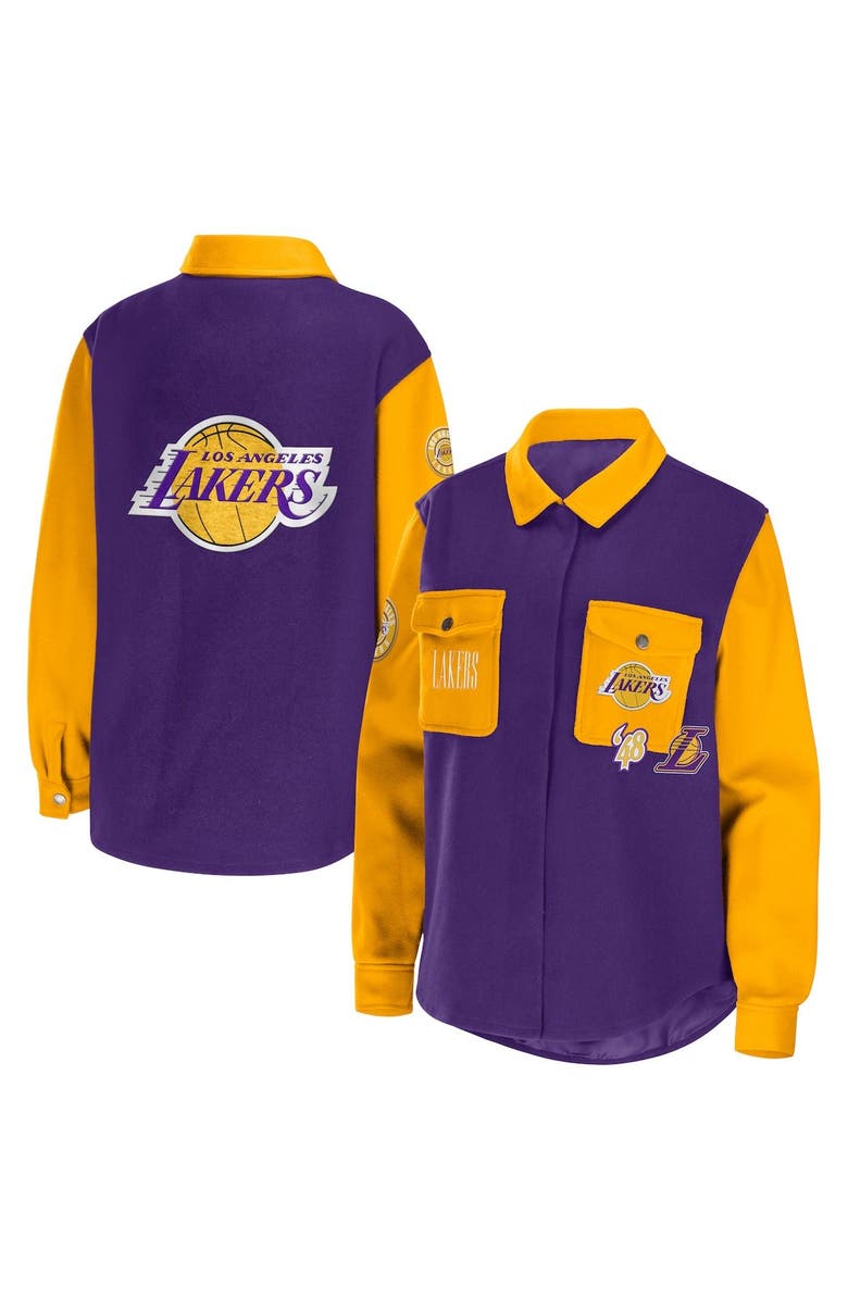 WEAR by Erin Andrews Women's WEAR by Erin Andrews Purple Los Angeles Lakers Colorblock Button-Up Shirt Jacket, Main, color, Purple