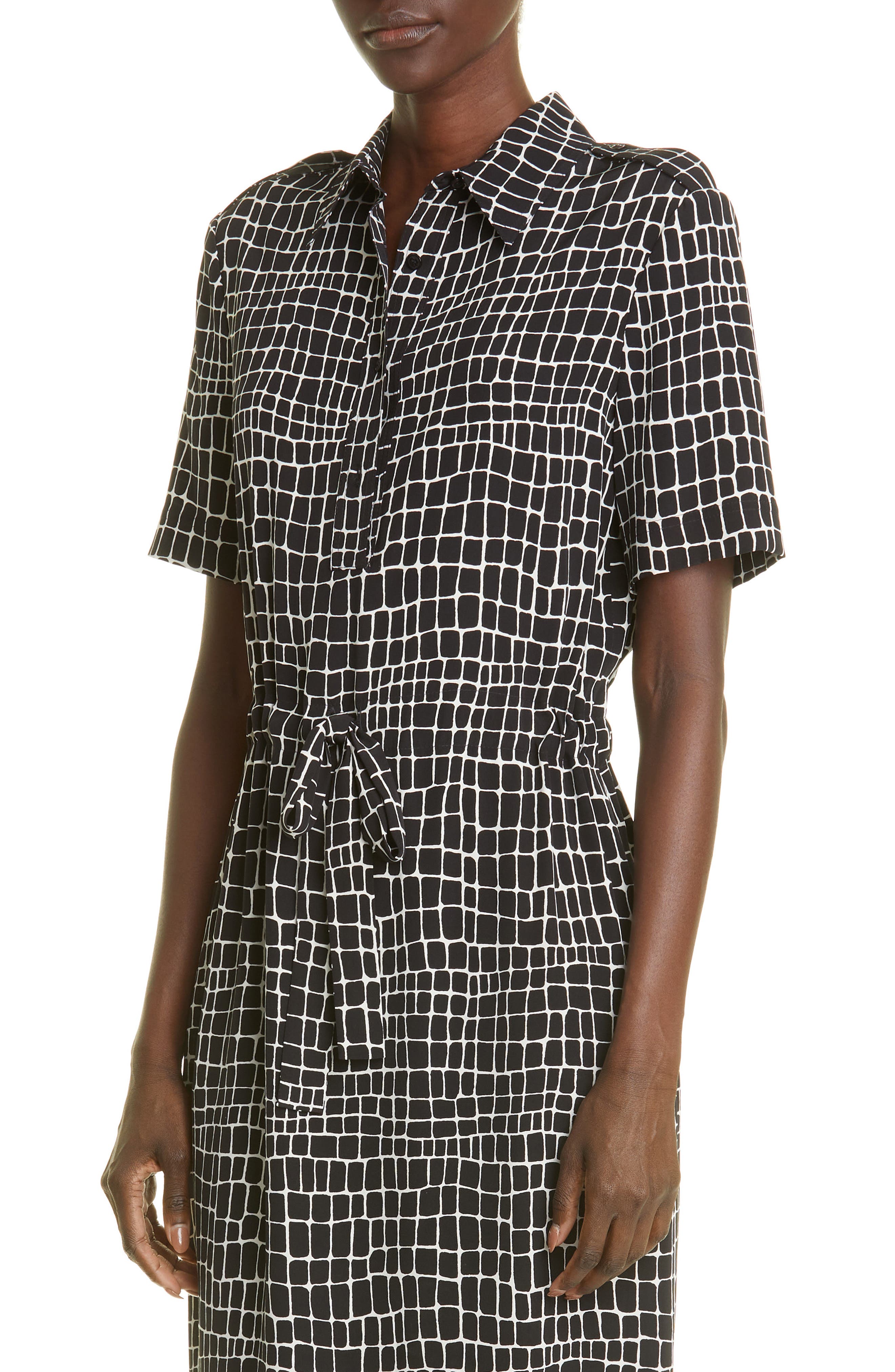 St. John Collection Crocodile Print Crêpe de Chine Belted Shirtdress ...
