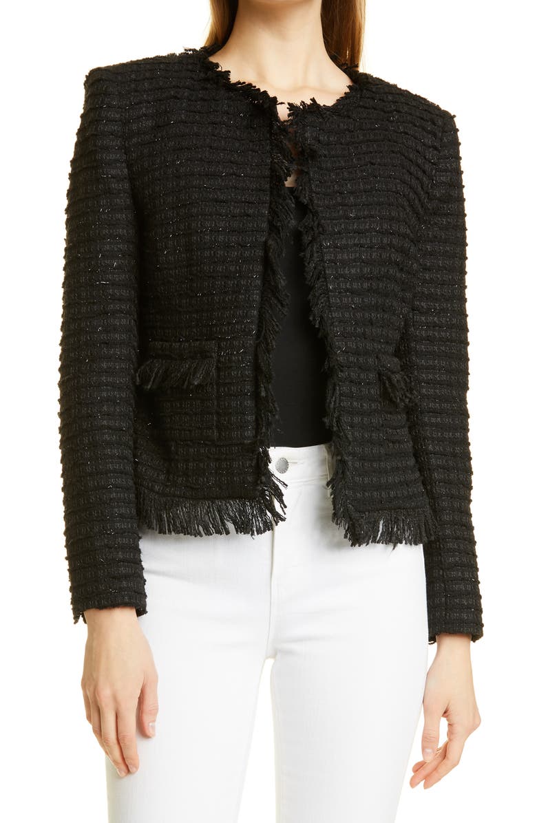L'AGENCE Angelina Sequin Tweed Jacket, Main, color, 