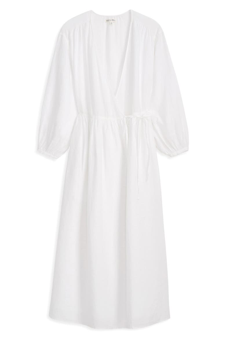 Lauren Long Sleeve Linen Wrap Dress, Alternate, color, WHITE