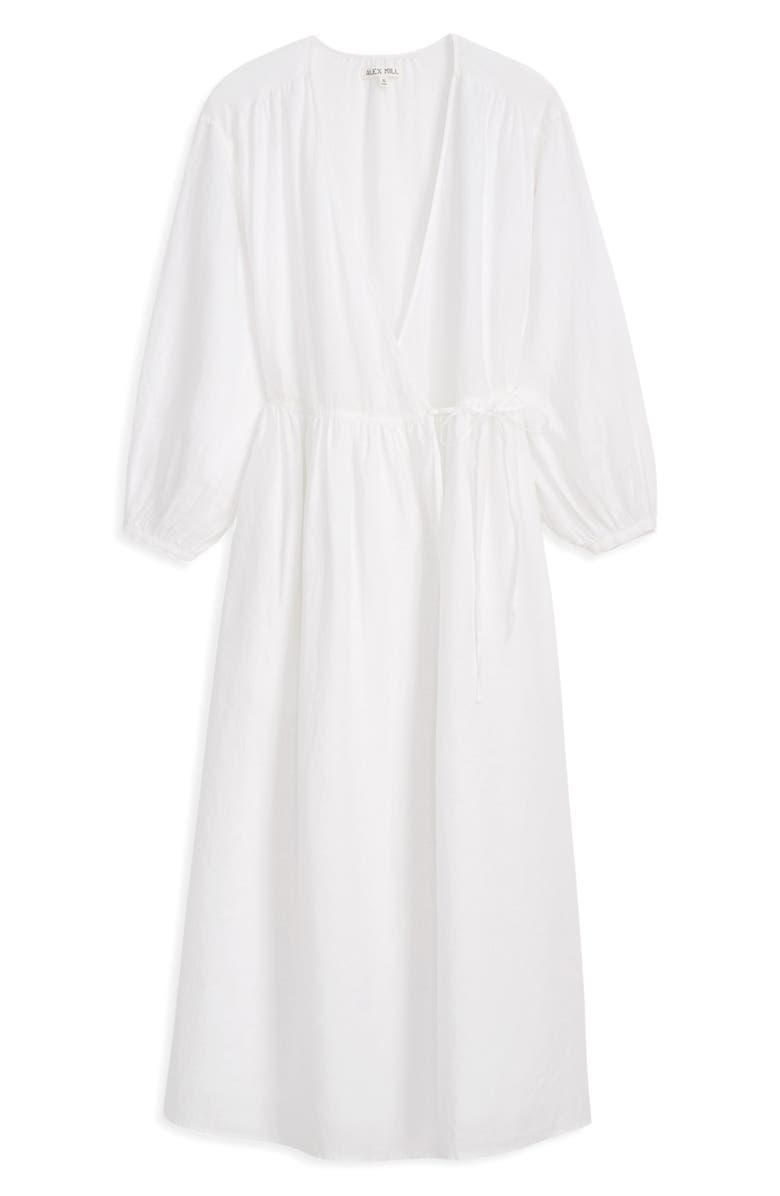 Alex Mill Lauren Long Sleeve Linen Wrap Dress, Alternate, color, White