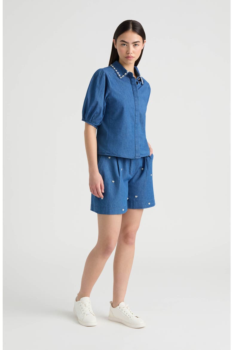 Embellished Puff Sleeve Top, Alternate, color, DENIM BLUE