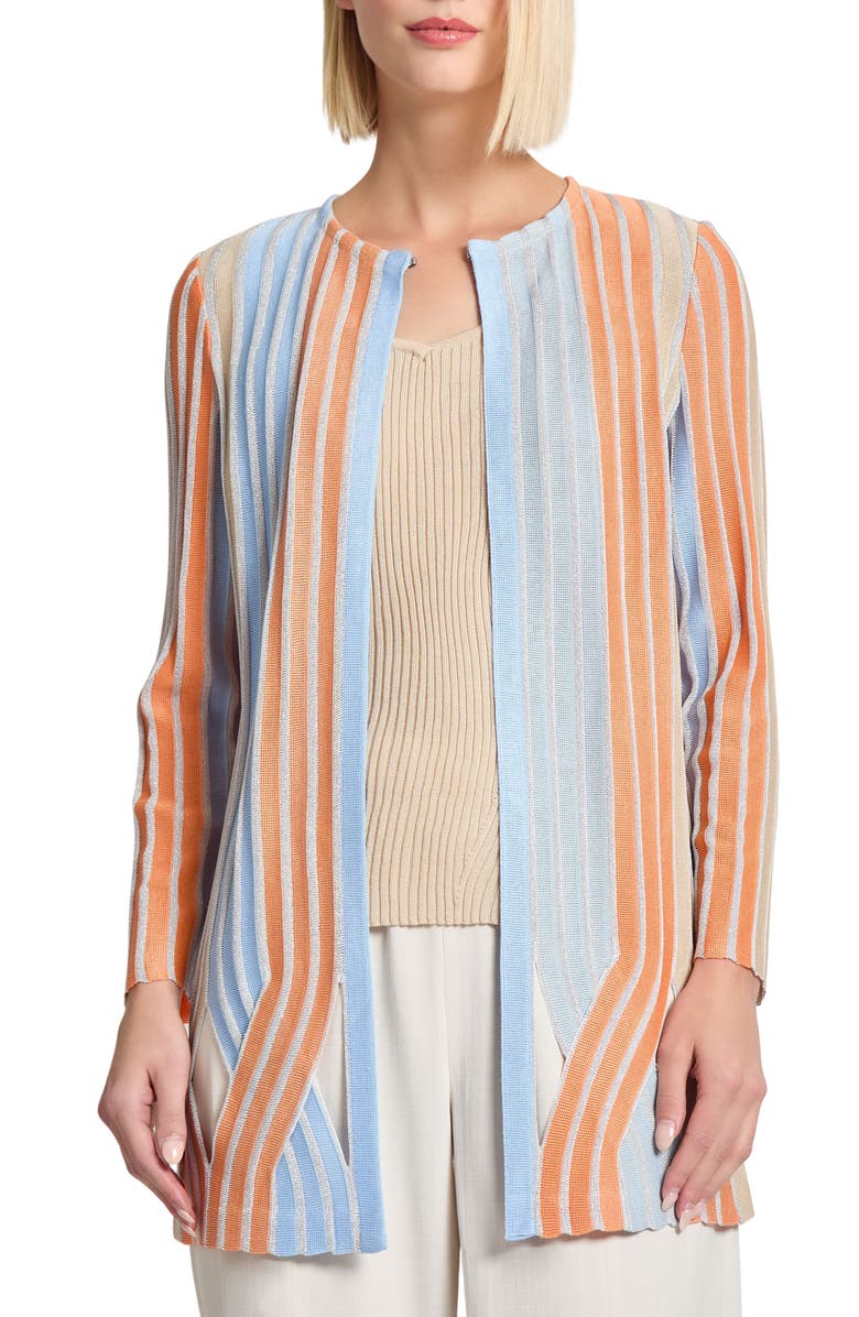 Misook Heritage Metallic Stripe Cardigan, Main, color, 