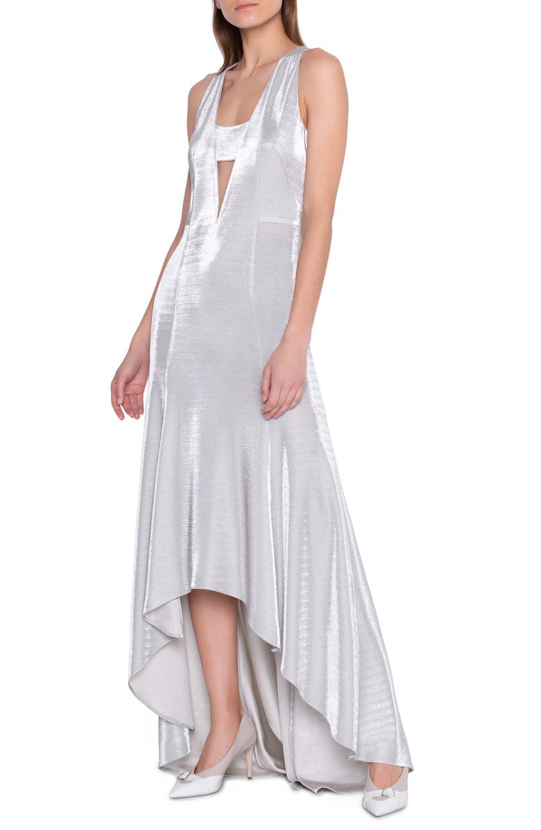 Akris Cutout Sleeveless Metallic Jersey Gown, Alternate, color, 