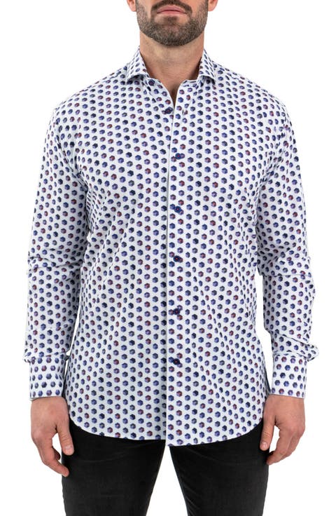 Einstein Cuboid Print Stretch Button-Up Shirt
