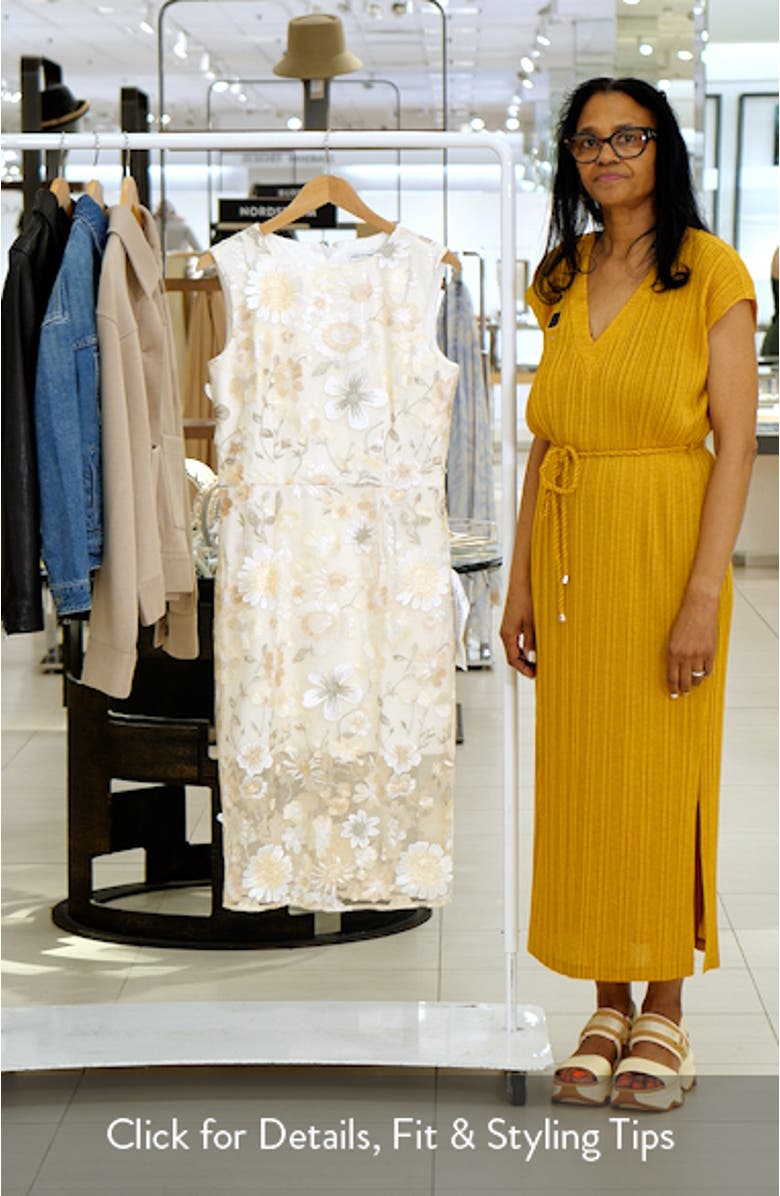 Claudette Flower Embroidered Appliqué Sheath Dress, sales video thumbnail