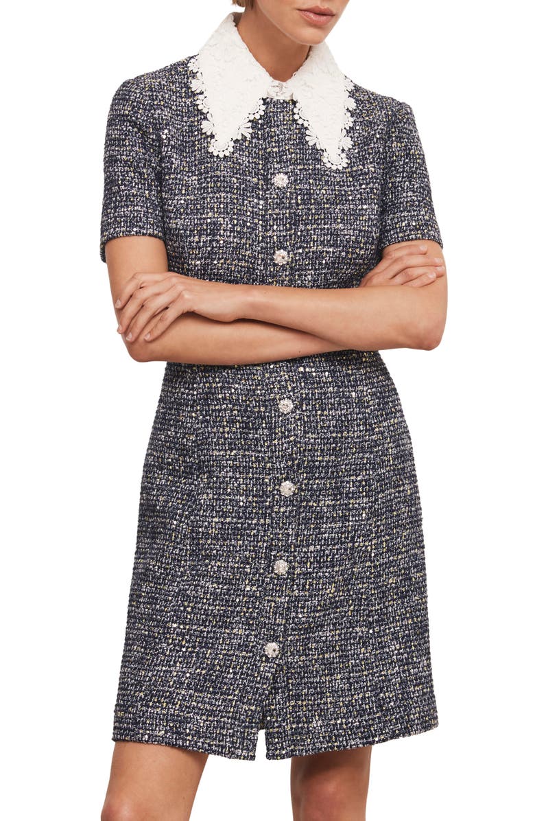 MINT VELVET Statement Collar Boucle Mini Dress, Alternate, color, Navy