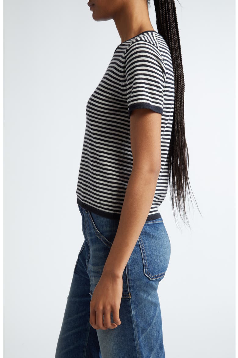 Nadette Stripe Short Sleeve Merino Wool & Silk Sweater, Alternate, color, MIDNIGHT/ IVORY STRIPE