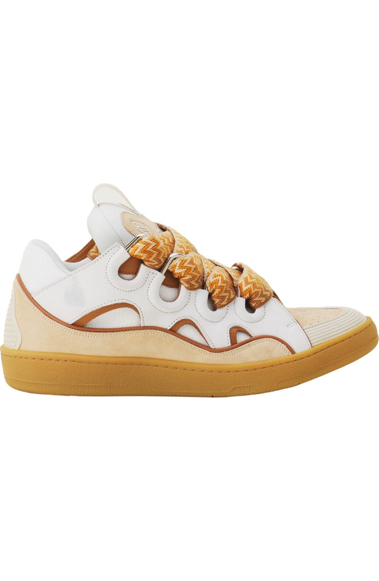 Lanvin Curb Leather Sneakers, Main, color, Optic White/Honey
