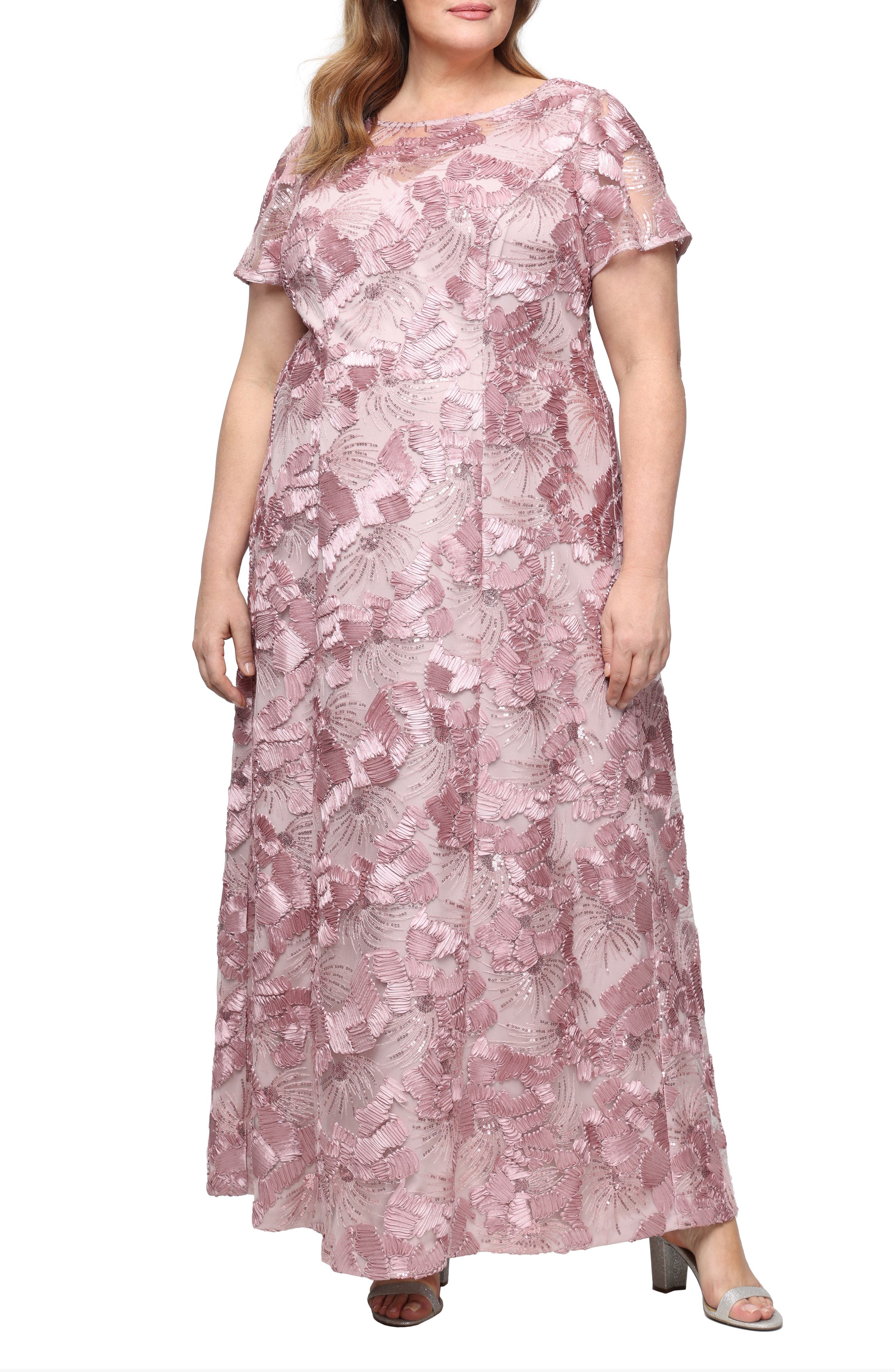 Sequin Soutache Floral A-Line Gown