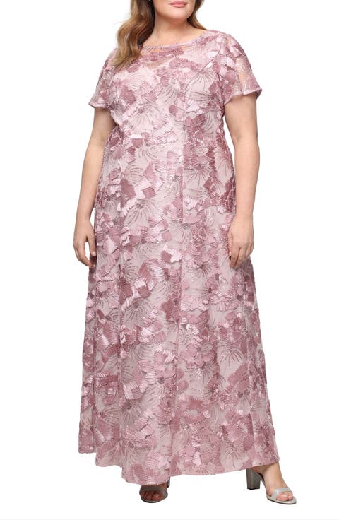 Sequin Soutache Floral A-Line Gown (Plus)