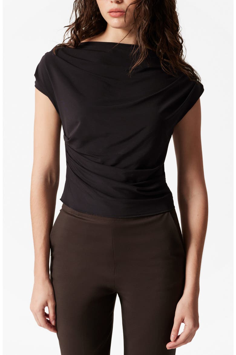 Drape Cap Sleeve Jersey Top, Main, color, BLACK DARK