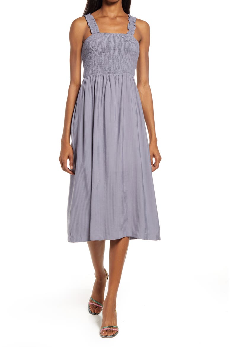 Julia Smocked Sleeveless Midi Sundress, Main, color, DUSTY PURPLE