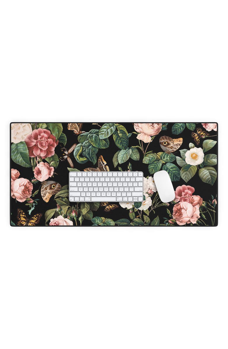 Deny Designs Floral Butterfly Print Desk Mat, Alternate, color, Black