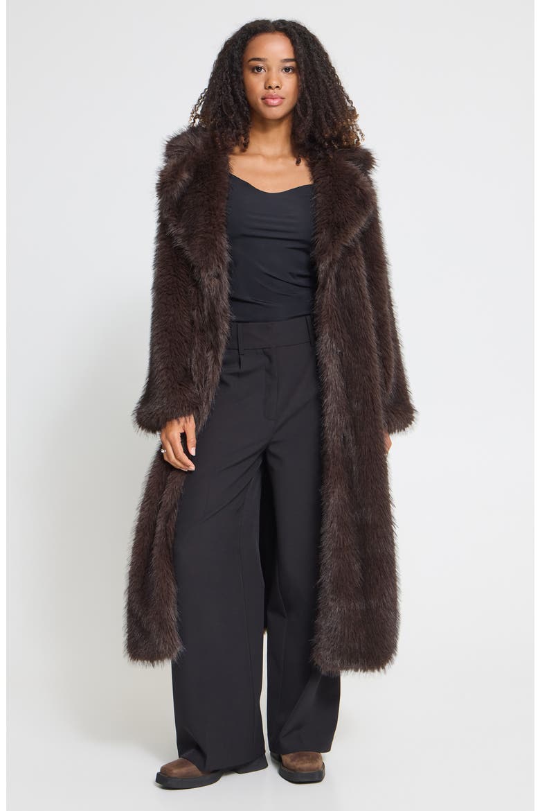 Faux Fur Long Coat, Alternate, color, CHOCOLATE BROWN MELANGE