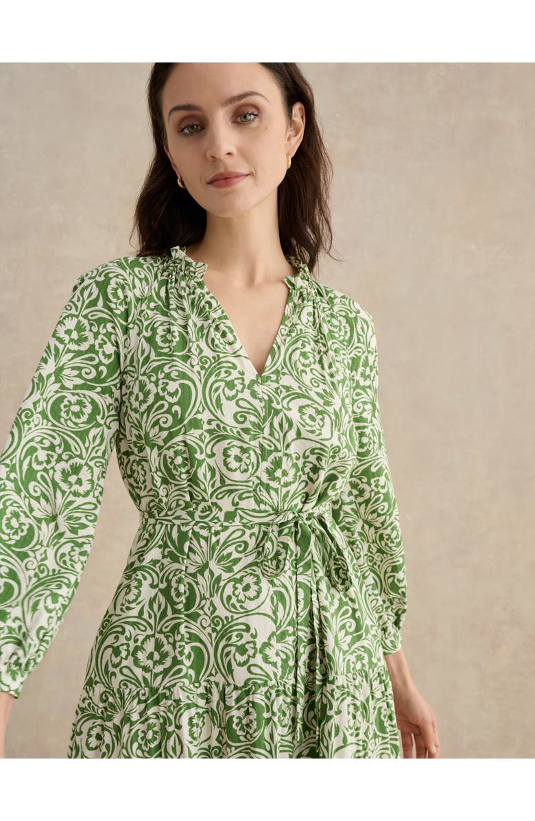 HOBBS LONDON Amaris Printed Shirred Waist Dress, Alternate, color, Green Cream