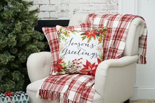 C & F Home C&f Home Poinsettia Seasons Greetings Christmas Pillow, 18" X 18" In Red