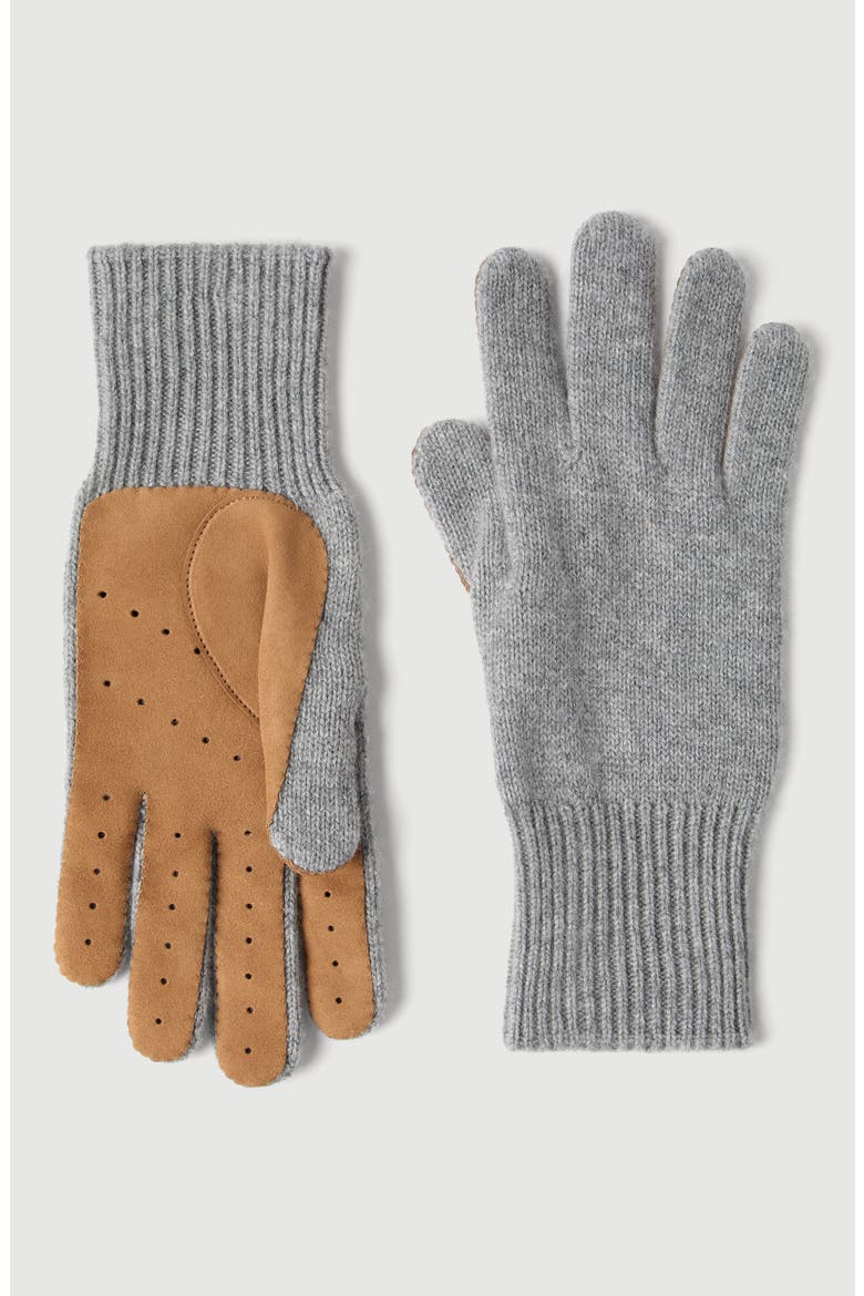 Cashmere knit gloves with suede palm, Main, color, Light Grey