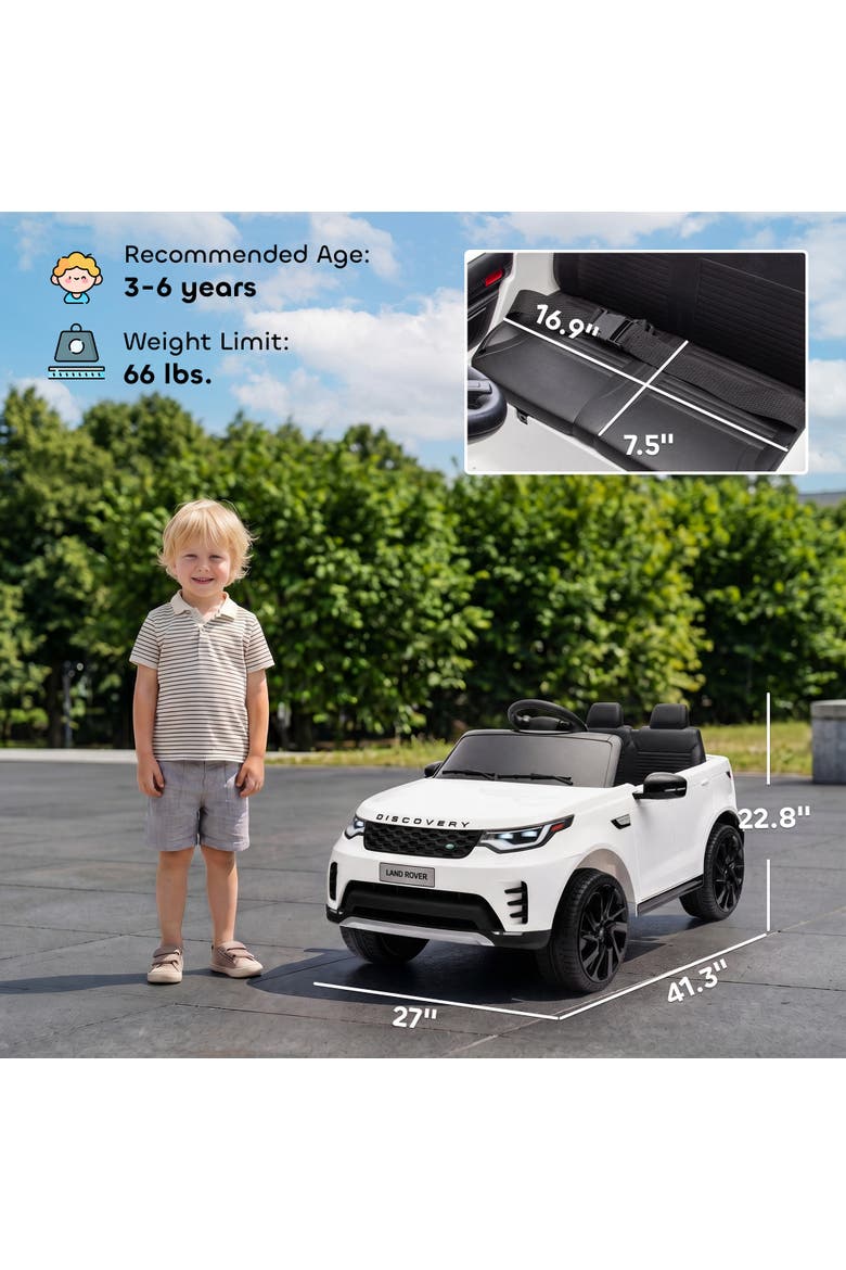 12V Electric Car for Kids, Licensed Land Rover Ride on Car with Parent Remote, Soft Start, 3 Speeds, 4 Wheel, Alternate, color, White