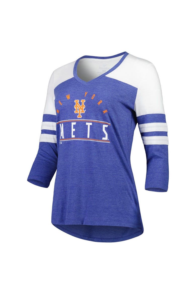Women's Fanatics Branded Heather Royal New York Mets League Leader Tri-Blend 3/4-Sleeve V-Neck T-Shirt, Alternate, color, Heather Royal