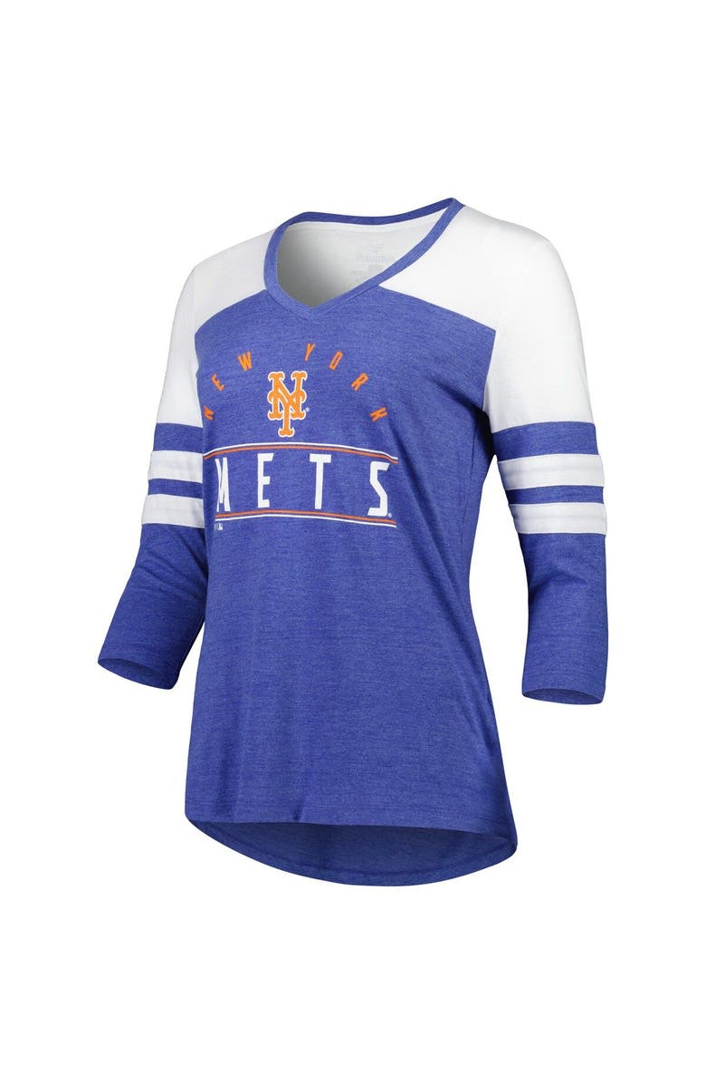 FANATICS Women's Fanatics Branded Heather Royal New York Mets League Leader Tri-Blend 3/4-Sleeve V-Neck T-Shirt, Alternate, color, Heather Royal