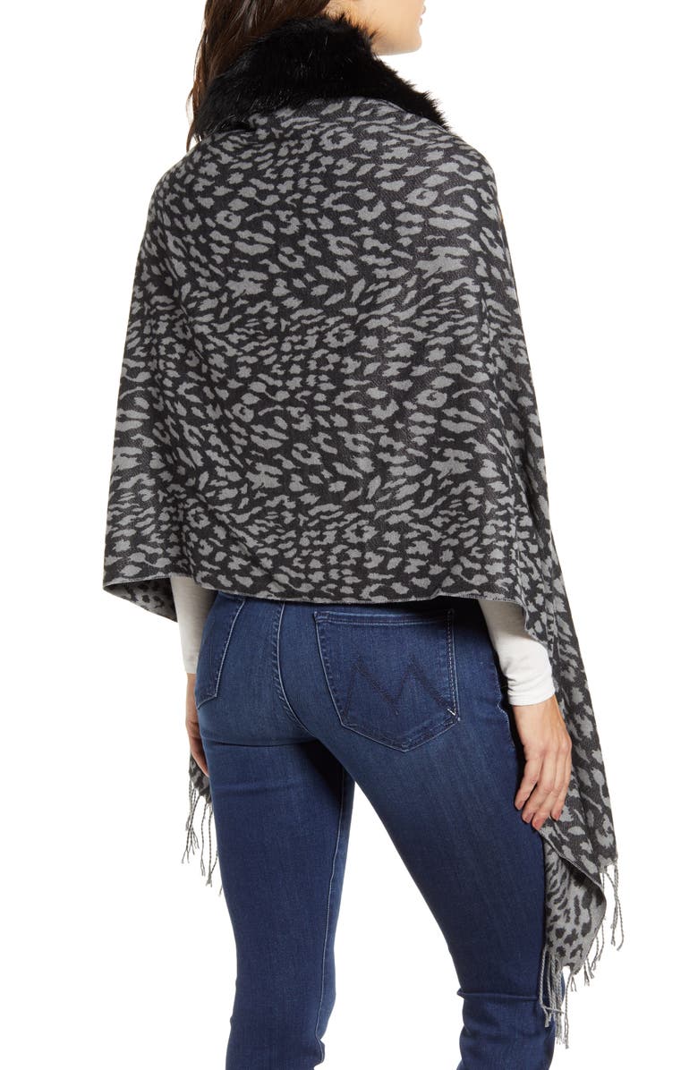 Love Token Faux Fur Trim Knit Wrap, Alternate, color, 