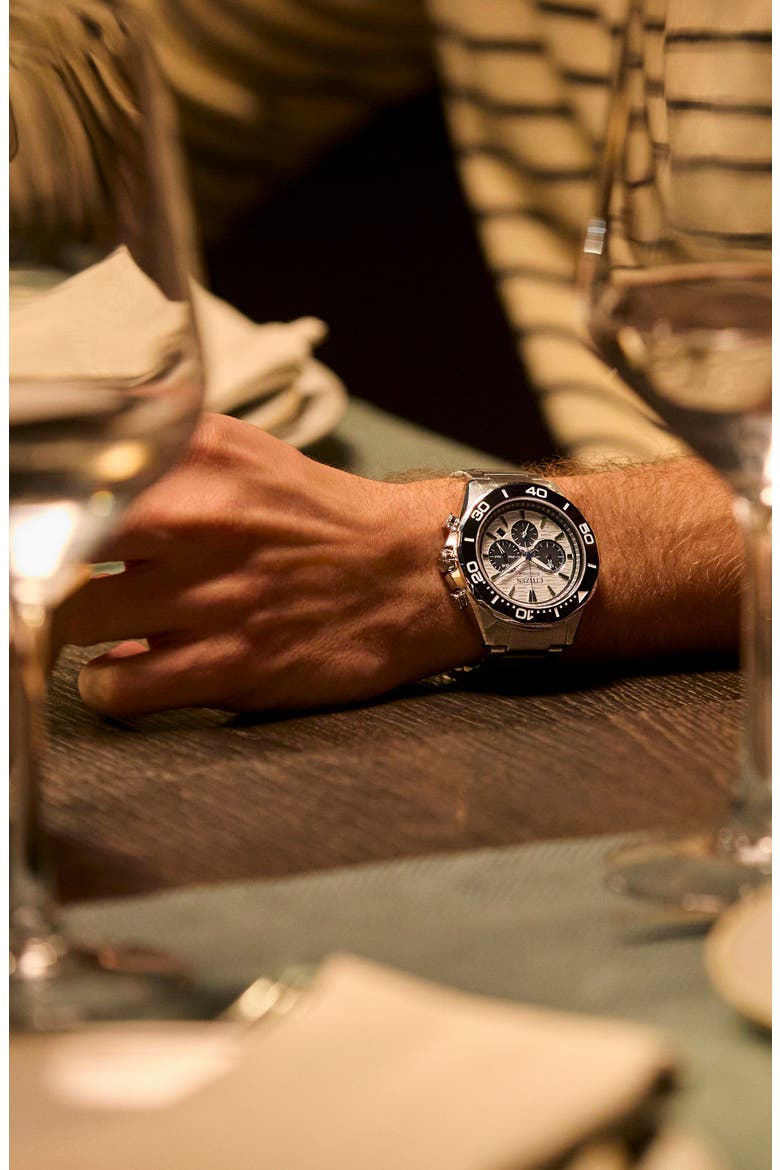 Endeavor Eco-Drive Chronograph Bracelet Watch, 43mm, Alternate, color, BLACK/ SILVER-TONE