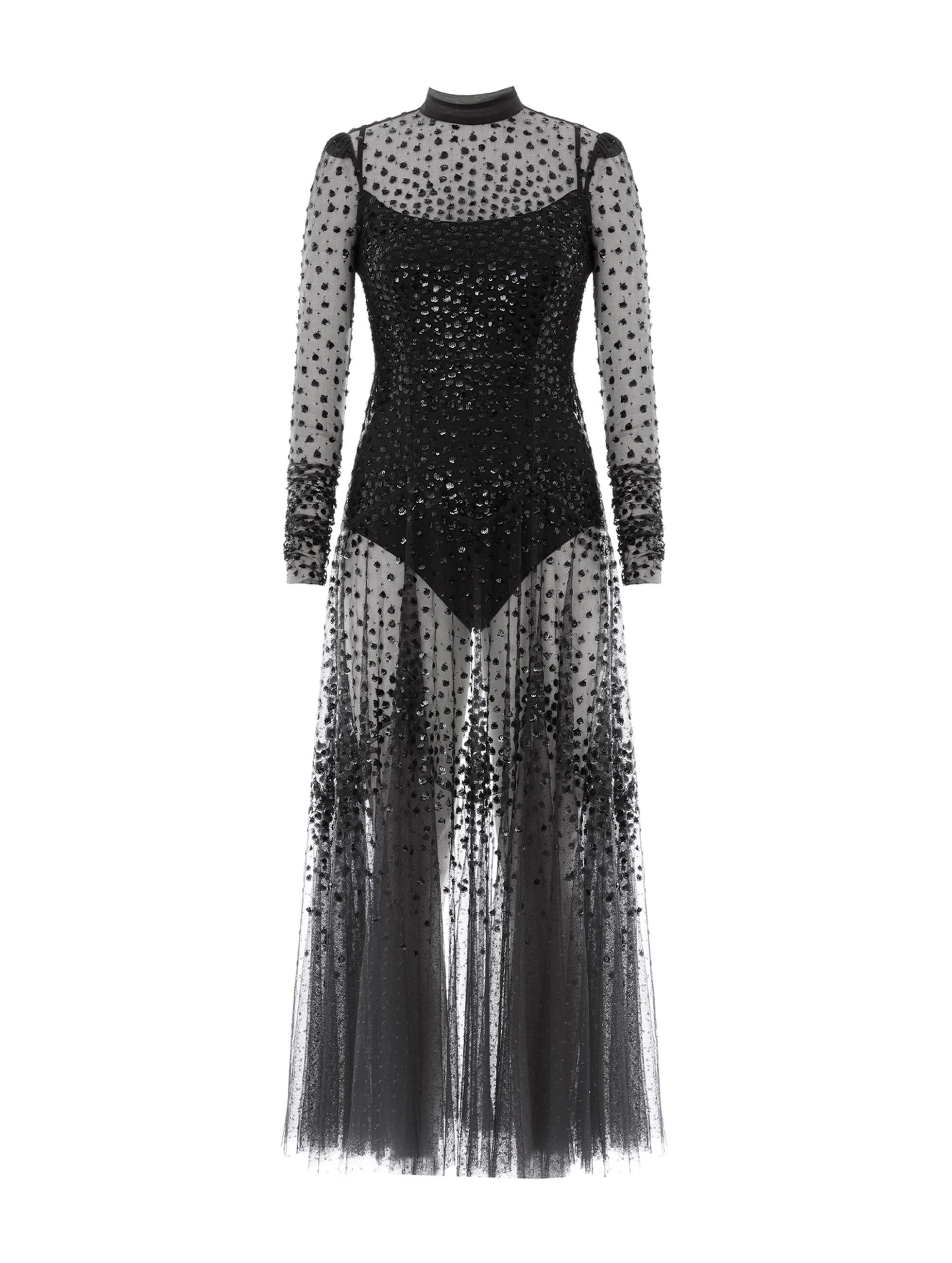 Scallop Sequin Sheer Bow Ankle Gown - image 2