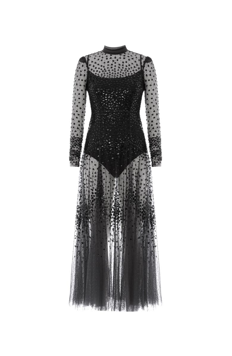 Needle & Thread Scallop Sequin Sheer Bow Ankle Gown, Alternate, color, Graphite