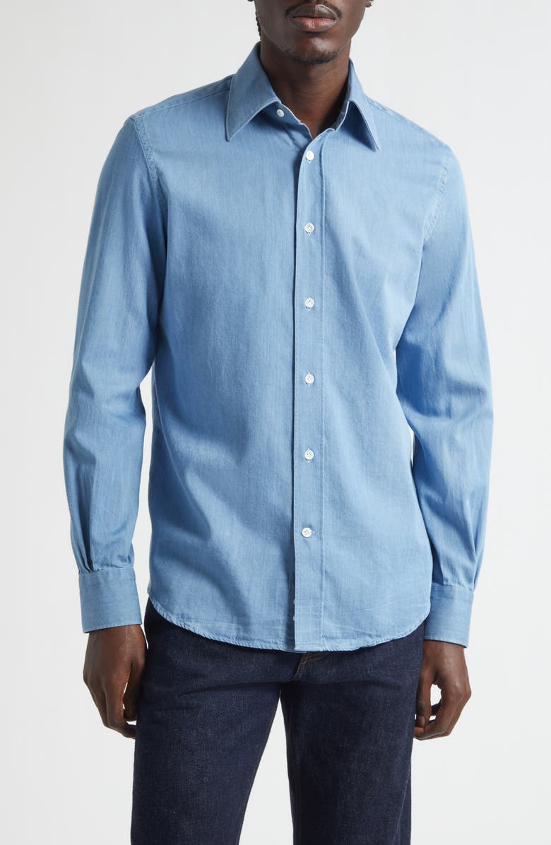 Thom Sweeney Lecce Point Collar Denim Button-Up Shirt, Main, color, Light Denim