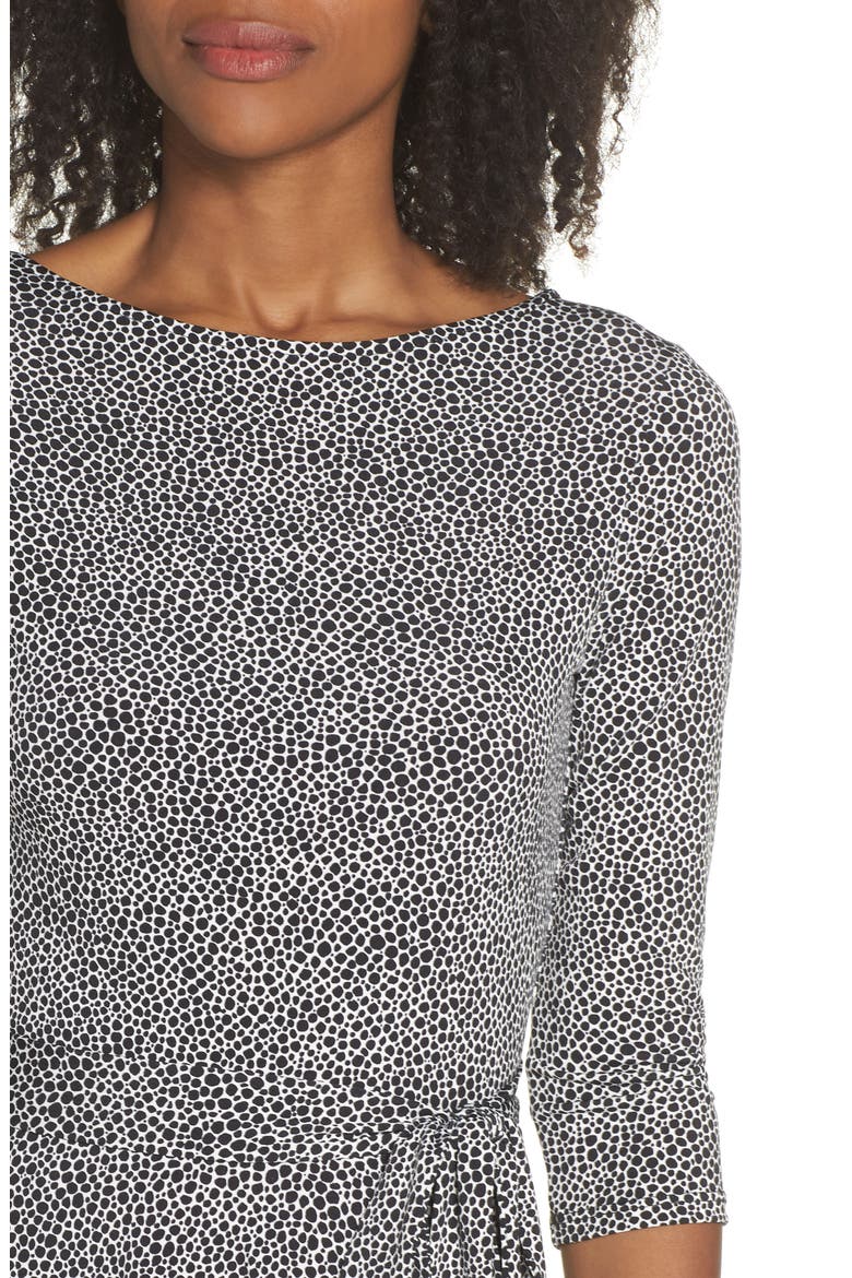 Belted Print Jersey A-Line Dress, Alternate, color, PEBBLE