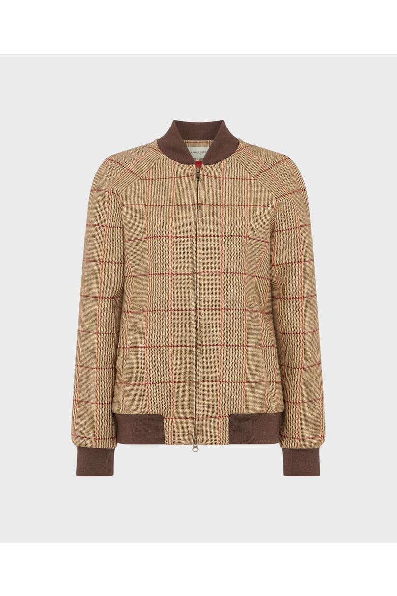 Louise Tweed Bomber Jacket, Main, color, Poppy Red and Brown Tweed