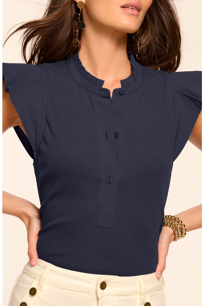 Monroe Ruffle Trim Top, Alternate, color, NAVY