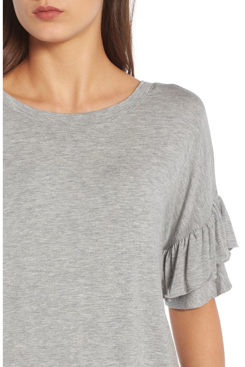 Ruffle Sleeve Tee, Alternate, color, GREY HEATHER