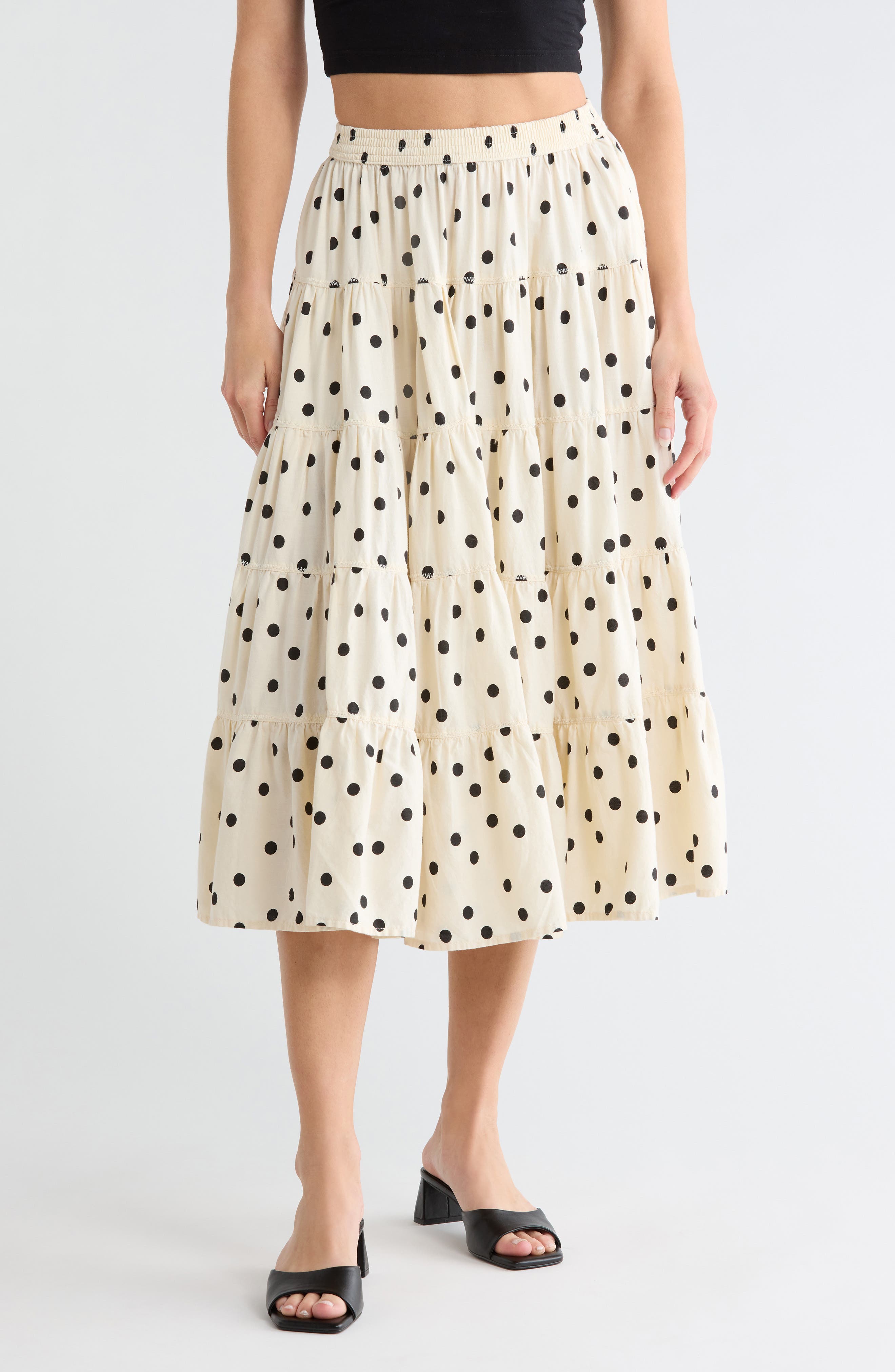 Full Swing Floral Border Detail Cotton Blend Midi Skirt