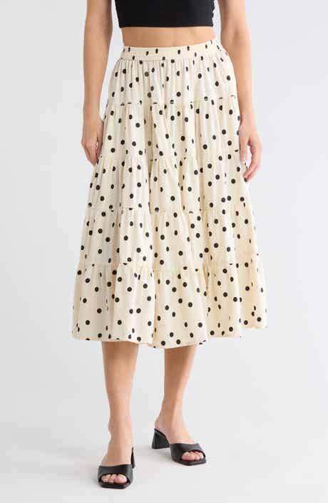 Full Swing Floral Border Detail Cotton Blend Midi Skirt