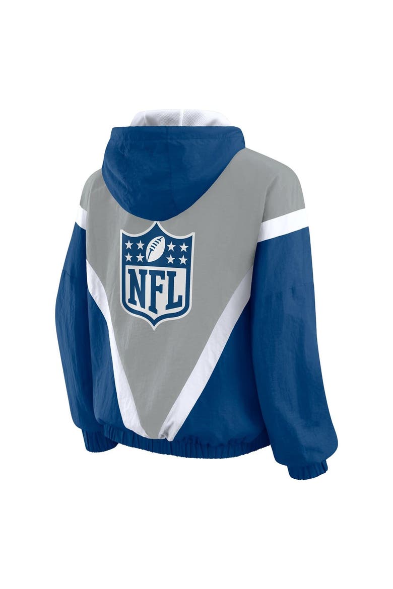 Women's WEAR by Erin Andrews Silver/Blue Shield Merchandise Retro Crinkle Full-Zip Hoodie Windbreaker, Alternate, color, Silver