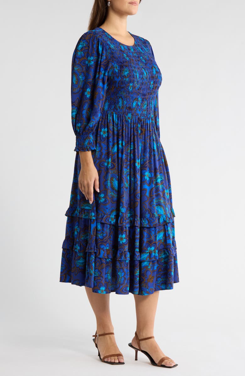 SUGARLIPS Bluford Smocked Long Sleeve Midi Dress, Alternate, color, Navy-Blue
