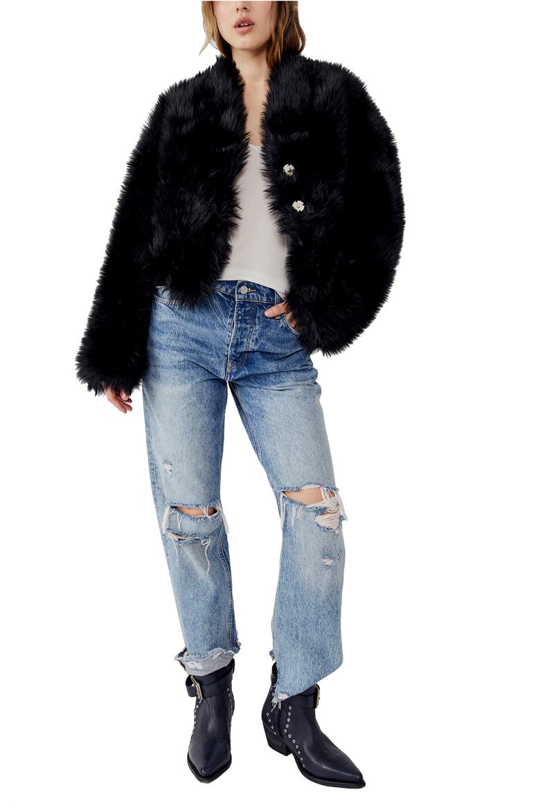 All Night Faux Fur Jacket, Alternate, color, BLACK