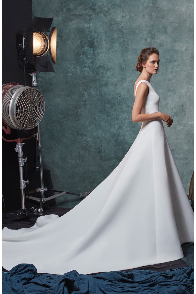 Dakota Fit & Flare Faille Wedding Dress, Alternate, color, IVORY